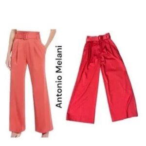 ANTONIO MELANI Red Wide Leg Pants High-Waisted Style